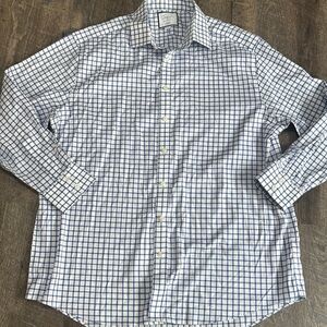 Charles Tyrwhitt Men’s Blue White Check Gingham Dress Shirt 17 1/2 44 XL